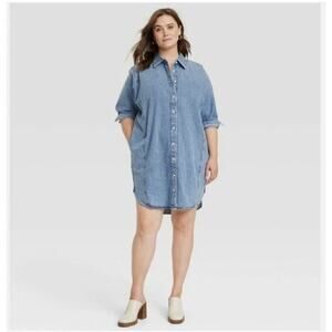 Women's Long Sleeve Denim Mini Shirtdress - Universal Thread™ Blue XL NWT